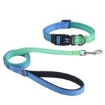 Roses&Poetry Bluegreen Medium Dog Collar and Leash Set, Puppy Reflective Leashes with Collars, Adjustable Durable Matching Collar Leash for Medium Dogs Girl (Bluegreen-M)