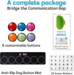 A-URA Dog Buttons for Communication with Non-Slip Mat, HD Sound 30s Recordable Dog Talking Button Set with Training Guide eBook and 24 Stickers, Pet Talking Buttons for Dog Speaking (6pc)