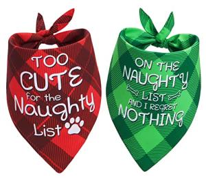 Earus Christmas Dog Bandanas Funny, Dog Christmas Scarf 2 Packs, Pets Festive Plaid Décor for Medium Large Dogs