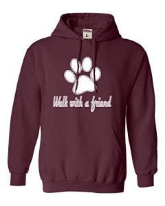 Go All Out Large Maroon Mens Walk With A Friend Dog Lovers Pet Lovers Sweatshirt Hoodie