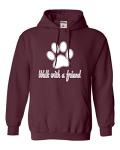 Go All Out Large Maroon Mens Walk With A Friend Dog Lovers Pet Lovers Sweatshirt Hoodie