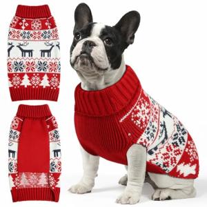 Christmas Dog Sweaters for Small Medium Large Dogs Girl, Soft Warm Pup Dogs Shirt, Turtleneck Double Knitting Collar for Outdoors Playing, Warm Dog Cat Clothes (Deer, M)