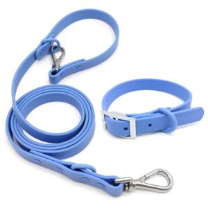 ZALER Dog Collar and Leash Set, Waterproof Adjustable Odor Proof Pet Collars Leashes Easy to Clean, 6FT Dog Leash with 2 Hooks for Large, Medium Small Dogs (S, Blue)