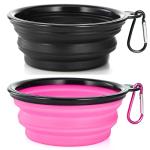 Dog Bowl Pet Collapsible Bowls, 2 Pack Collapsible Dog Water Bowls for Cats Dogs, Portable Pet Feeding Watering Dish for Walking Parking Traveling with 2 Carabiners (Small, Black & Pink)