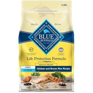 Blue Buffalo Life Protection Formula Healthy Weight Adult Dry Dog Food, Supports an Ideal Weight, Made with Natural Ingredients, Chicken & Brown Rice Recipe, 5-lb Bag