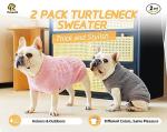 Roseelk 2 Pack Dog Sweaters for Small Dogs - Puppy Medium Warm Clothes in Winter, Turtleneck Pullover Design for Boy Girl Pet, Doggie, Cat, Kitten Chihuahua Bulldog Pug Beagles (S, Grey, Pink)