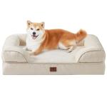 EHEYCIGA Orthopedic Dog Beds for Large Dogs, Waterproof Memory Foam Large Pet Bed with Sides, Non-Slip Bottom and Egg-Crate Foam Dog Couch Bed with Washable Removable Cover, Beige