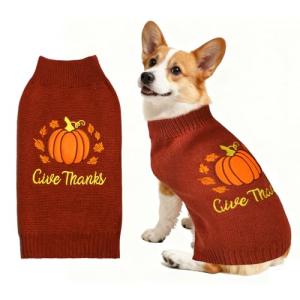 PAYHTOW Thanksgiving Dog Sweater, Knitted Dog Thanksgiving Fall Holiday Sweaters Outfit Clothes for Small Medium Large Dogs Pets (Pumpkin, X-Large)