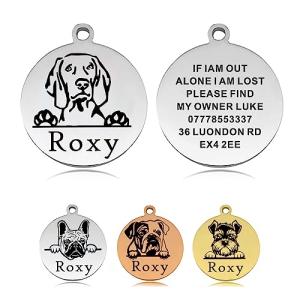 Dog Tags Personalized for Pets Dog Name Tags Personalized Custom Dog Tag Stainless Steel Dog ID Tags for Puppy Dogs (Silver S, Round)
