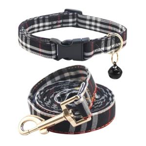 NISIYE Cute Plaid Dog Collar Harness and Leash with Safety Buckle - Adjustable and No Pull Comfortable Dog Collars for Small Puppy, Stylish Durable Gift for Boy Girl Pets