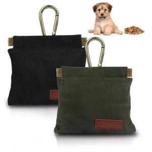 2Pcs Dog Treat Pouches for Pet Training, Hand Free Puppy Dogs Treat Bag with Carabiner, Portable Auto Closing Pet Dog Walking Bag for Travel or Outdoor Use, Pets Feed Snack Reward Pocket- Black, Green