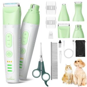 SUPRENT Dog Grooming Kit, 4 in 1 Dog Clippers for Grooming Supplies, Cordless Electric Pet Nail Grinder Cat Paw Trimmer Professional Long Hair Shaver Set for Cat Matted Hair and Small Dogs Thick Coats