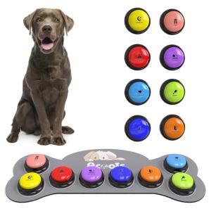 Dog Buttons for Communication, 8 Dog Talking Button Set, 30s Recordable Voice Pet Buzzer Training Buttons, Speaking Button for Dogs with Anti-Slip Dog Buttons Talk Mat and 24 Scene Stickers