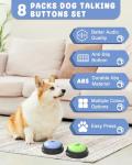 Dog Buttons for Communication, 8 Dog Talking Button Set, 30s Recordable Voice Pet Buzzer Training Buttons, Speaking Button for Dogs with Anti-Slip Dog Buttons Talk Mat and 24 Scene Stickers