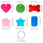 Framendino, 48 Pack Colorful Blank Pet Id Tag Aluminum Dog Cat Tags Round Heart Star Bone House Rectangle Personalized Engraved Name Discs