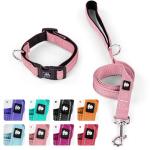 IVY&LANE Reflective Dog Collar and Leash Set,Adjustable Neoprene Padded Dog Collars for Puppy, Breathable Nylon Pet Collar for Small Medium Large Dogs (Medium,Pink)