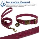 Wisedog Dog Collar and Leash Set, Waterproof Adjustable Puppy Collars with Cute Tag 5FT Dog Leash with Poop Bag for Small Medium Large Dogs (M, Burgundy)