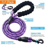 Ladoogo Reflective Dog Collar Padded with Soft Neoprene Breathable Adjustable Nylon Dog Collars for Small Medium Large Dogs (Large (Pack of 1), Purple/Pink Floral Collar+Leash)