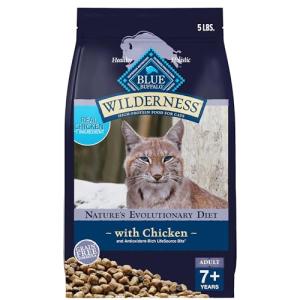 Blue Buffalo Wilderness Natural Mature Dry Cat Food for Cats 7+ Years, High-Protein and Grain-Free Diet, Supports Immune System Health and Energy to Stay Active, Chicken, 5-lb. Bag