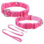 DILLYBUD Dog Collar and Leash Set, Adjustable Dog Collars for Small Medium Dogs Boys Girls, Soft Durable Pink Nylon Collar and Matching Leash, Cute Puppy Collars, M