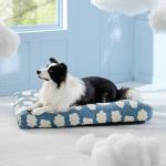 LE SURE Cute Large Dog Bed for Crate-Thick Shredded Chopped Foam Pet Bed Indoor with Removable Washable Cover, Modern Fuzzy Plush & Anti Slip Bottom, Blue