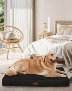 OhGeni Orthopedic Waterproof & Machine Washable Dog Bed for Large Pets, Suitable for Crates, Cat Mat with 25D Egg Crate Foam, Non-Slip Bottom & Removable Cover, 41 Inches(Black)