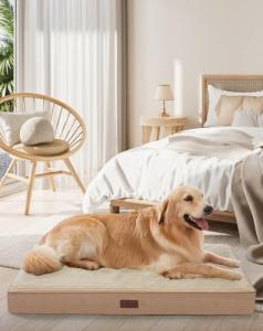 OhGeni Orthopedic Waterproof & Machine Washable Dog Bed for Large Pets, Suitable for Crates, Cat Mat with 25D Egg Crate Foam, Non-Slip Bottom & Removable Cover, 41 Inches(Khaki)