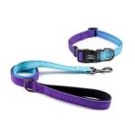 Roses&Poetry Reflective Small Dog Collar and Leash Set, Puppy Collars and Leashes with Gradient Violet, Adjustable Durable Nylon Soft Pet Leash and Collar for Girl and Boy Dogs （Violet-S