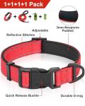 Dynmeow Reflective Dog Collar and Leash Set, 6FT Strong Climbing Rope Leash with Padded Handle, Adjustable Pet Collar with Soft Neoprene Padding for Large Dogs, Red, L