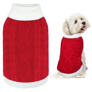 GOYOSWA Dog Christmas Sweater Knitted Turtleneck Dog Sweater Warm Christmas Outfit Clothes for Small Medium Large Dogs Pets (Red, Large)