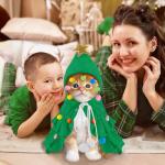 Vellibring Cat Christmas Outfit Green Pet Cloak with Hat with Star and Pompoms Puppy Cape Clothes Xmas Tree Elf Costumes Party Pet Supplies Accessories for Small Dogs Cats Pet Santa Presents