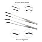 VraySang 2 PCS 10.6" Stainless Steel Reptile Feeding Tongs with Rubber Tips, Straight & Curved Tweezers for Bearded Dragon Tank Accessories, Lizard Snake Enclosure, Aquarium Crafts- Terrarium Supplies