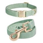 Ewinoom Soft Corduroy Dog Collar and Leash Set Adjustable Durable Dog Collars with Metal Buckle and Lead for Medium Dogs,Grass Green