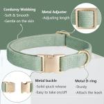 Ewinoom Soft Corduroy Dog Collar and Leash Set Adjustable Durable Dog Collars with Metal Buckle and Lead for Medium Dogs,Grass Green
