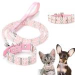 Luxury Pearl Dog Collar and Leash Set, Pink with Crystal Rhinestones, Double Row Pearl Design，Multiple Color Sizes (Pink, S)