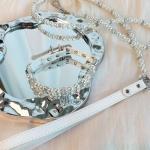 Luxury Pearl Dog Collar and Leash Set, Pink with Crystal Rhinestones, Double Row Pearl Design，Multiple Color Sizes (Pink, S)