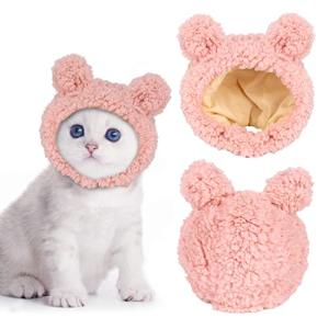 JOICEE Cute Cat Costume Warm Bear Hat for Cats Adjustable Soft Small Pet Headwear Bear Hat for Cat Puppy Dog (Pink)