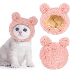 JOICEE Cute Cat Costume Warm Bear Hat for Cats Adjustable Soft Small Pet Headwear Bear Hat for Cat Puppy Dog (Pink)