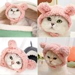 JOICEE Cute Cat Costume Warm Bear Hat for Cats Adjustable Soft Small Pet Headwear Bear Hat for Cat Puppy Dog (Pink)