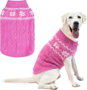SCIROKKO Warm Winter Dog Sweater - Cold Weather Pet Clothes for Small Medium Large Dogs Indoor Outdoor, Soft Classic Knit Puppy Apparel, Pink, ML