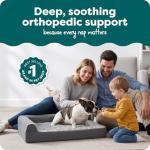 FurHaven Orthopedic Dog Bed for Small/Medium Dogs, L-Shaped Chaise Mattress with Egg Crate Orthopedic Memory Foam for Joint Support, Removable Washable Cover, Medium, Faux Fur & Suede, Stone Gray