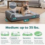 FurHaven Orthopedic Dog Bed for Small/Medium Dogs, L-Shaped Chaise Mattress with Egg Crate Orthopedic Memory Foam for Joint Support, Removable Washable Cover, Medium, Faux Fur & Suede, Stone Gray
