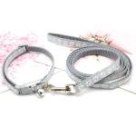 Cat Collars with Bell Leash Set, Nylon Basic Reflective Puppy Collar Boy Girls Paw Print for XXS Xs Small Dog Kitten Pet Animal Tiny,Grey