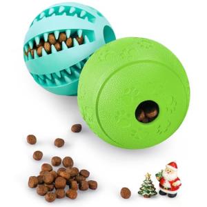 HIPPIH Dog Puzzle Toy 2 Pack, Interactive Dog Toys for Treat Dispensing, Durable Puppy Toys for Teething, Dog Treat Ball for Teeth/Slow Feeder/IQ Training/Playing, Blue-2.75‘’, Green-3.14‘’