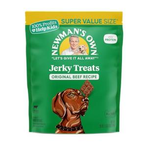 Newman's Own Jerky Treats for Dogs - Original Beef Recipe | Super Value Size | Made with Grass Fed Beef | Grain Free | High in Protein | 25 oz Resealable Bag