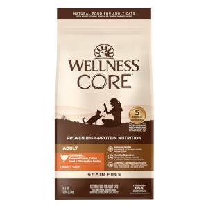 Wellness CORE Adult Dry Cat Food for Indoor & Outdoor Cats, Grain-Free, Natural, Original Turkey, Turkey Meal & Chicken (5 Pound Bag)