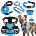 LOBEVE No Pull Dog Harness, Collar & Leash Set | Includes Dog Seat Belt, Collapsible Bowls & Poop Bag Dispenser. Ideal for Training, Walking, Hiking. Fits Small to Large Dogs(Blue-L)