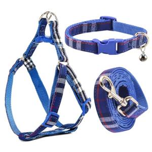 NISIYE Cute Plaid Dog Collar Harness and Leash with Safety Buckle - Adjustable and No Pull Comfortable Dog Collars for Small Puppy, Stylish Durable Gift for Boy Girl Pets