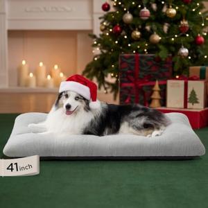 Bedsure Washable XL Dog Bed for Crate for Extra Large Dogs, Comfort Fluffy Plush Pet Pillow Bed Kennel Pad with Non-Slip Bottom, Machine Washable Pet Sleeping Mat, 41"x27", Gray