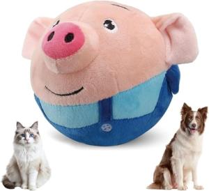 Active Moving Pet Plush Toy, 2026 New Squeaky Moving Dog Ball Toy Interactive Puppy Toys, Rechargeable Cartoon Plush Bounce Talking Toys to Keep Them Busy (Blue Pig)